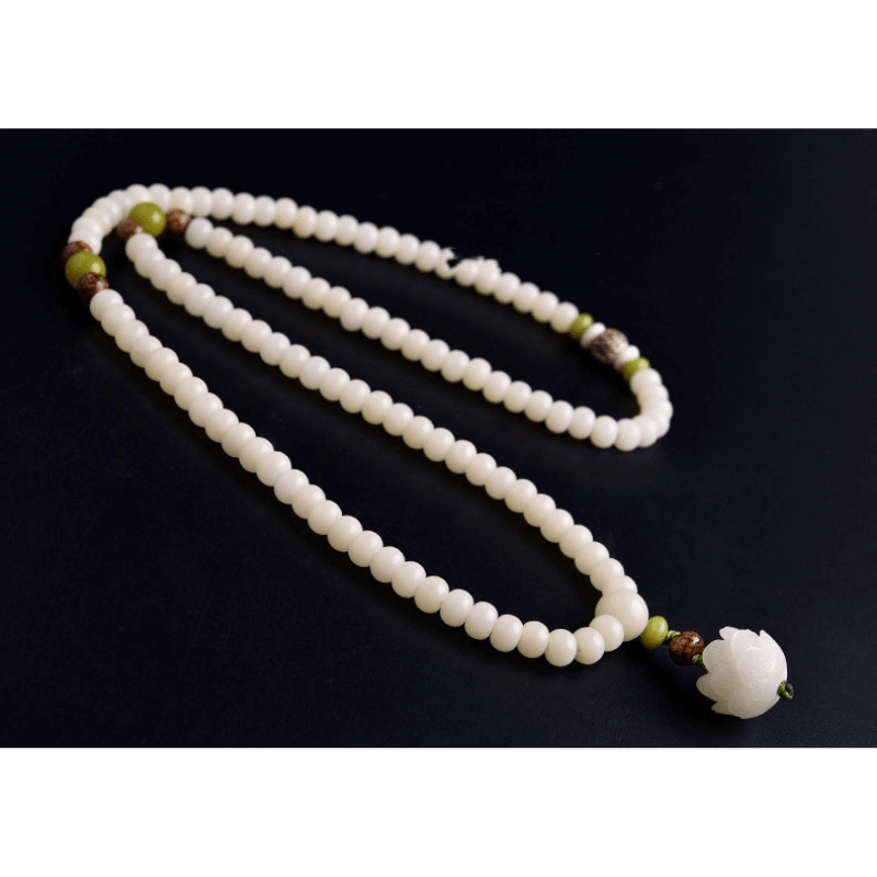 White Jade Bodhi Seed Mala - 108 Beads Bracelet/Necklace